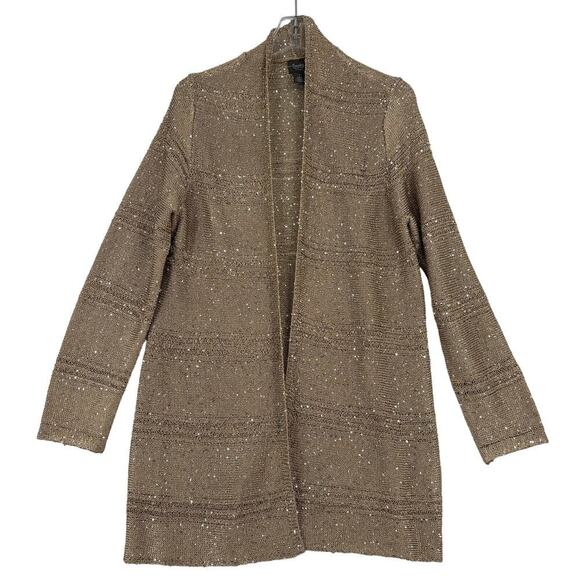 Chico's Travelers Tunic Cardigan Womens Size M Beige Sequined Open Front - Picture 1 of 10